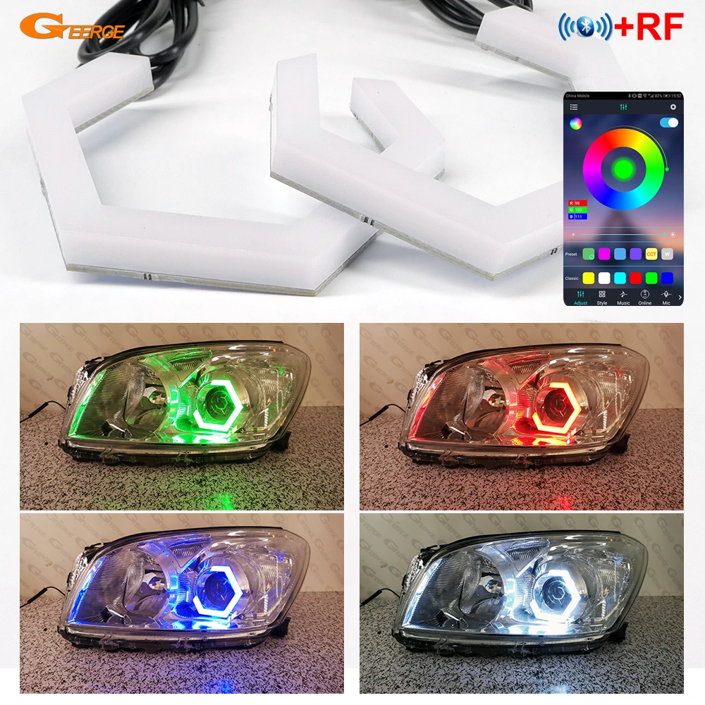 For Toyota Rav 4 Rav4 III IV Mk3 Mk4 2006 - 2018 Bluetooth App Ultra Bright Multi Color RGB LED Angel Eyes Kit Hex Halo Rings