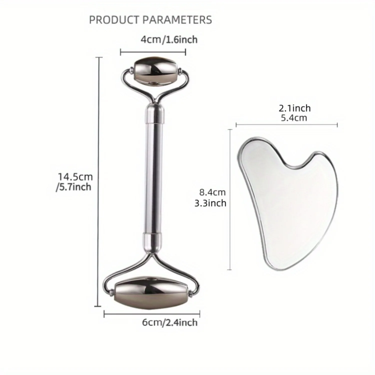 2 stks/set 304 roestvrij staal gezichtsschoonheid massage roller en Gua Sha tool - dubbele kop oogroller voor huidverzorging - gezicht, ogen en