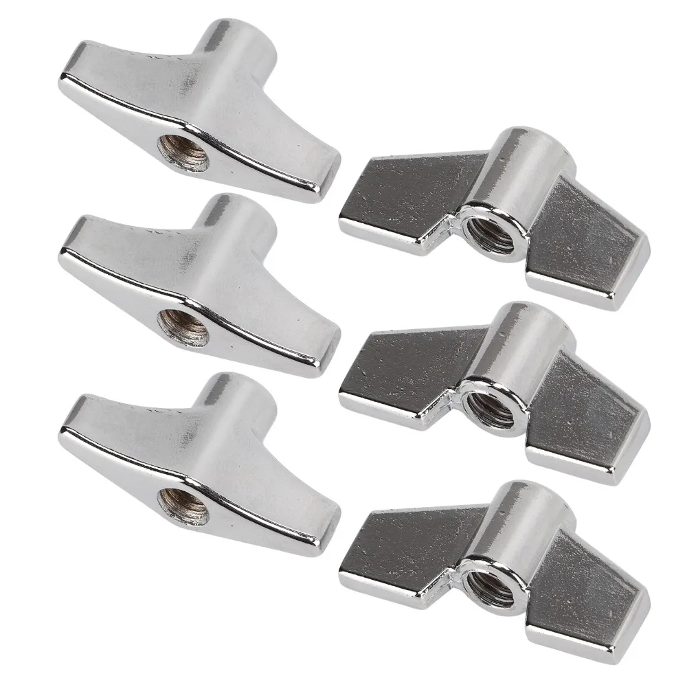 6PCS Professional Metal Drum Set Wing Nuts Silver Percussion Instrument Parts Cymbal Mount Screws Drum Set Accessories