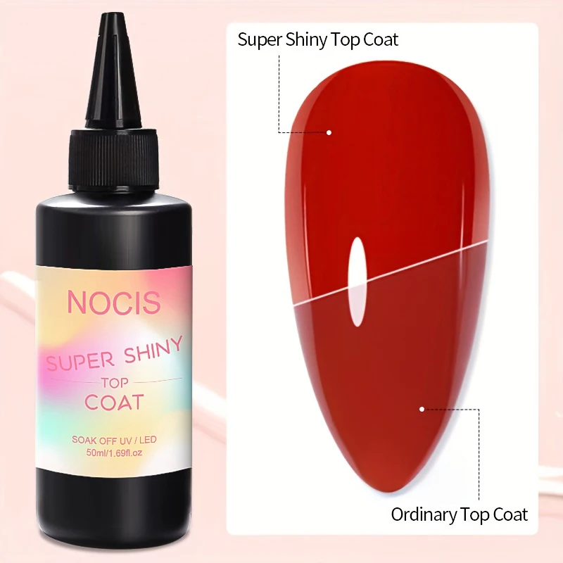 スーパートップコート 50ml - ノンワイプ、ソークオフLEDネイルアートジェル、低刺激性ニス、ホルムアルデヒドフリー、大人向け光沢仕上げ