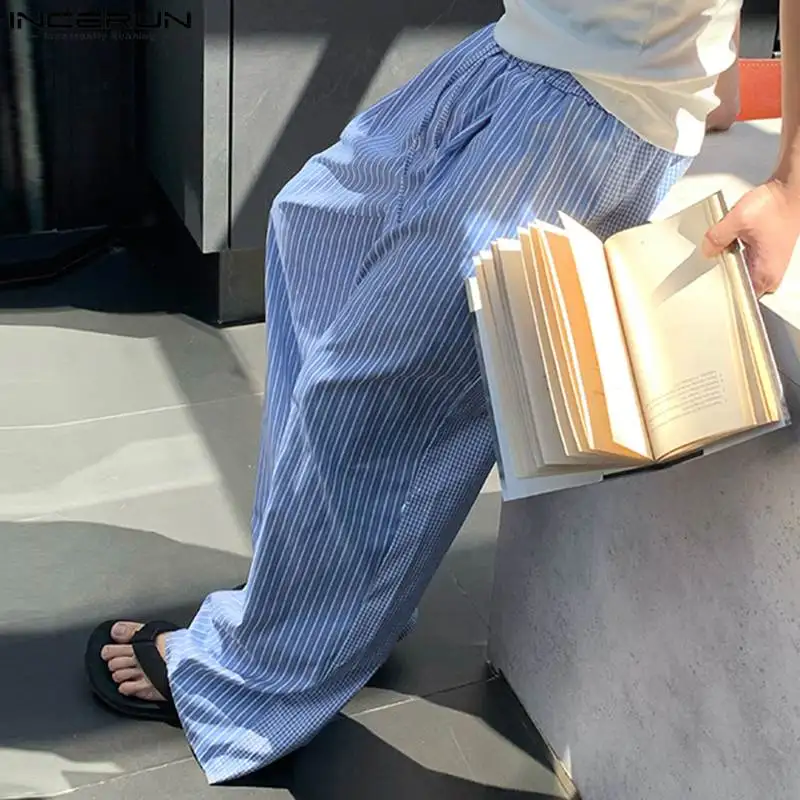 Men Striped Pants Drawstring Joggers Loose Casual Wide Leg Trousers Men Streetwear 2024 Fashion Male Long Pants S-5XL INCERUN