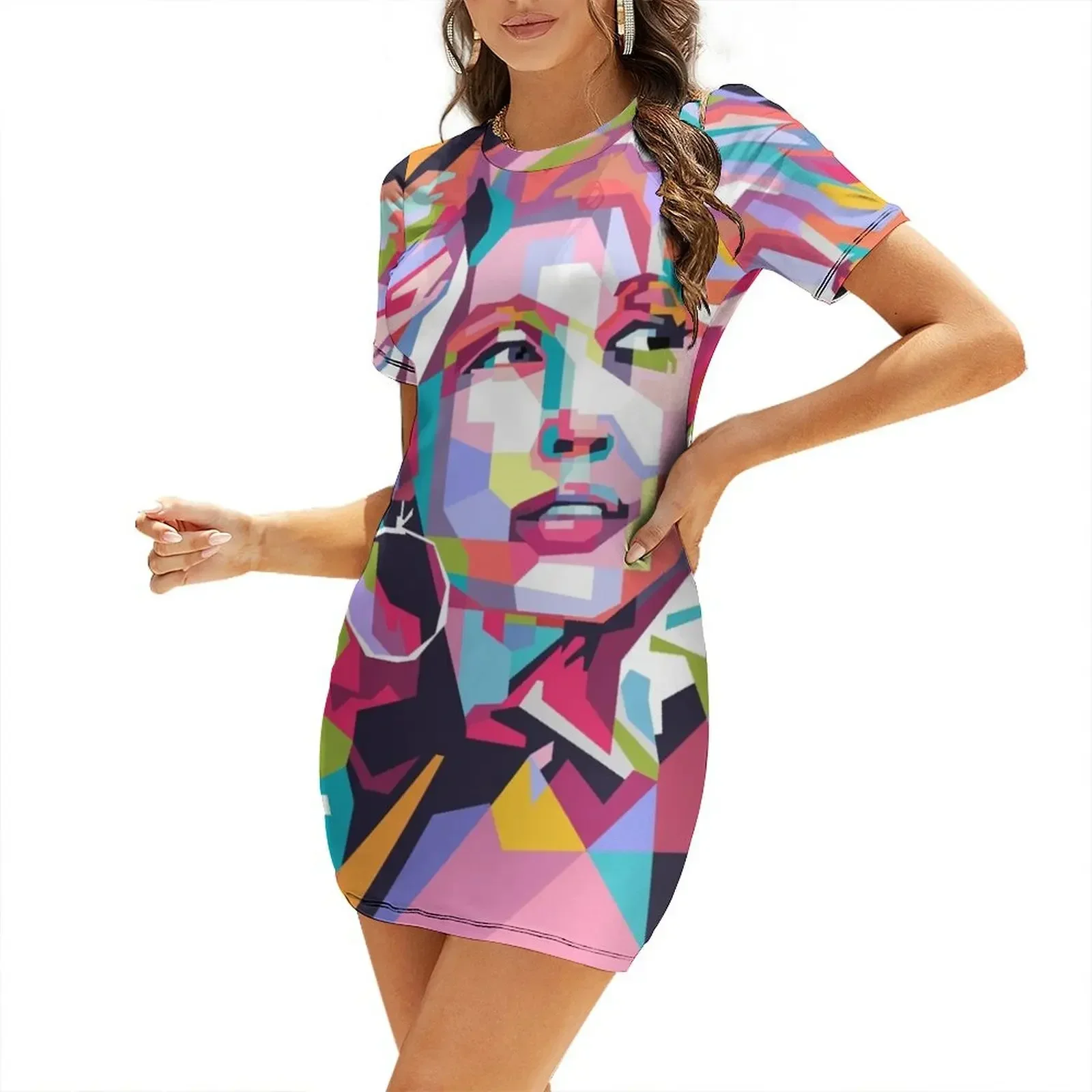 

Abstract Dolly Parton in WPAP Short-Sleeved Dress evening dress women Dress women Summer dresses for women