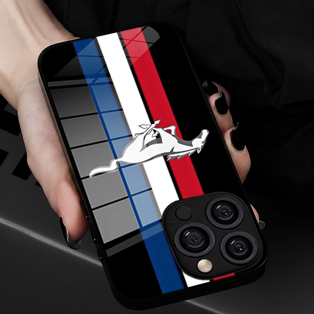 

Sport Car M-Mustang Phone Case Tempered Glass For IPhone 16 15 Promax 14 13 Pro 12 11 plus X XS XR Covers