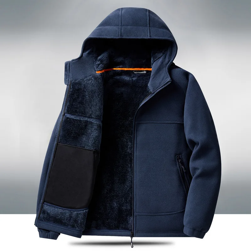 

Мужская уличная флисовая куртка, осень-зима, флисовая теплая повседневная спортивная куртка с воротником-стойкой, модный топ с капюшоном