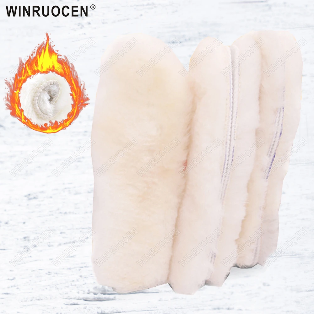 Natürliche Schaffell Wolle Einlegesohlen für Schuhe Männer Winter Füße Warm Verdicken Flauschigen Fleece Einlegesohlen Frauen Schnee Stiefel Schuh Pad