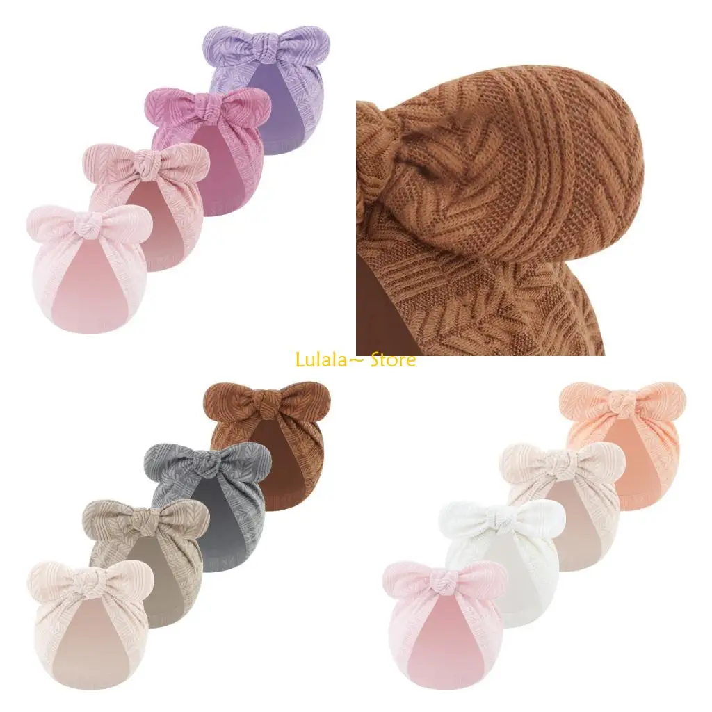 y4qa-4pcs-cotton-baby-hat-for-newborns-girls-0-6-months-stretchy-bonnet-cap-with-lovely-bowknot-accent-for-hospital-daily