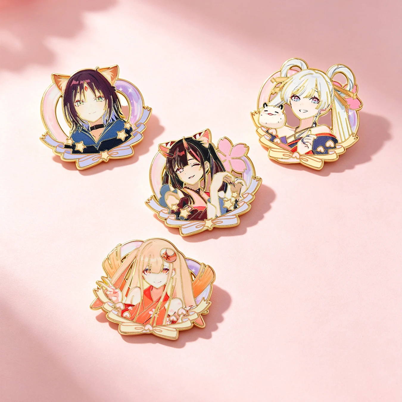 4Pcs Anime Girl Enamel Pin Gold Frame Cartoon Character Lapel Badge Metal Brooch Backpack Clothes Decor Collectible Jewelry