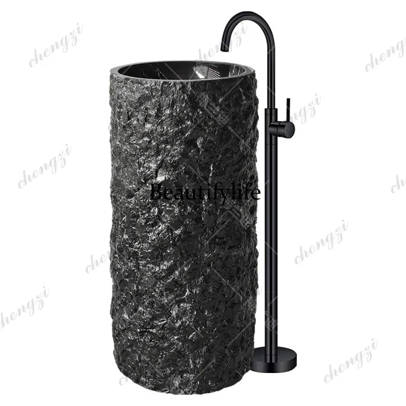 P37 High-end integrated column basin, natural stone washbasin, natural marble hotel clubhouse floor-standing style