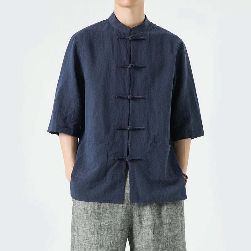 

Китайский Sle Cotton Linen ort Sve irt Jaet для мужчин Летний сезон Топ на пуговицах Молодежный Pure Color Seven Eight Sve