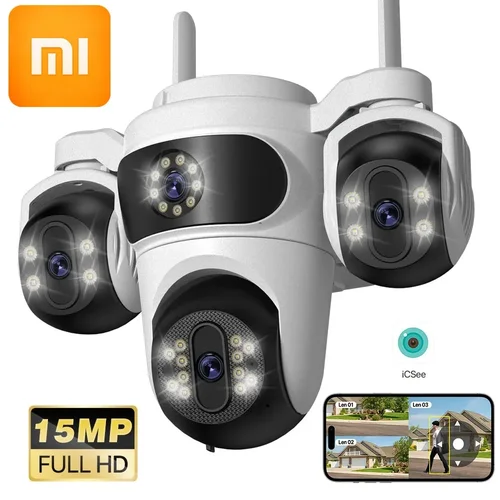 Xiaomi 2026 cámara IP de 15MP cámara PTZ de tres pantallas WiFi al aire libre seguimiento vigilancia de seguridad 10MP HD cámara de doble lente iCsee