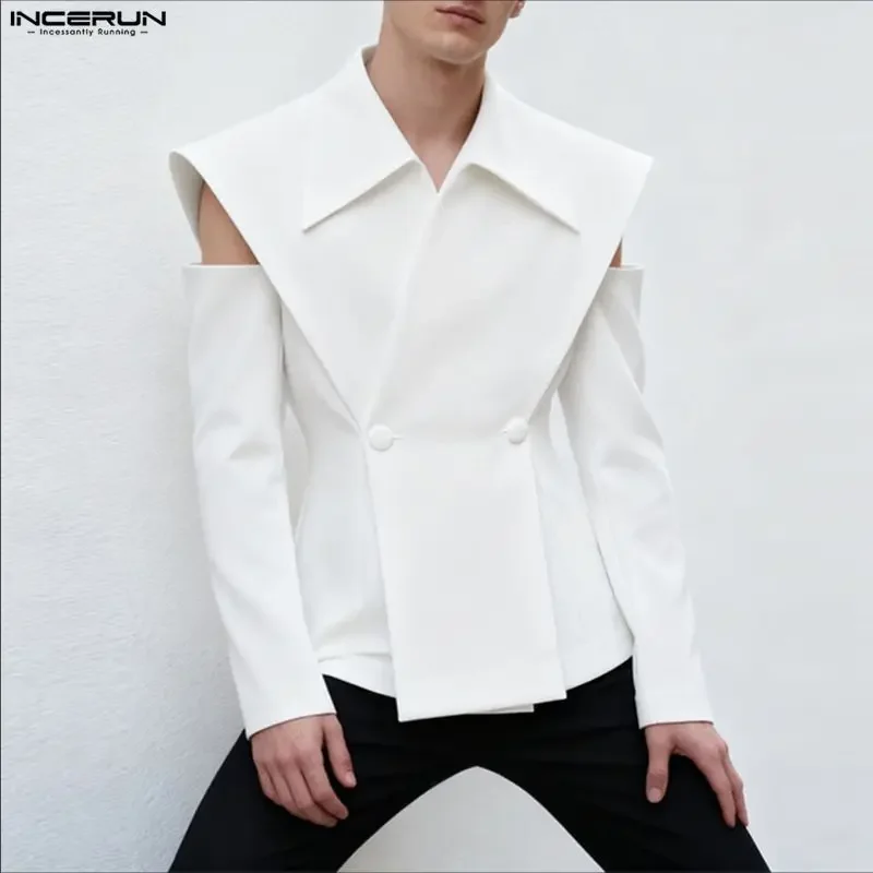 INCERUN Men Blazer Solid Color Lapel Long Sleeve Button Casual Male Suit Streetwear Off Shoulder 2026 Fashion Thin Coats S-5XL