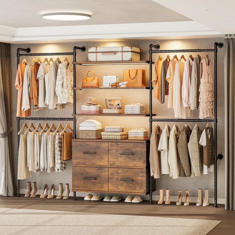 T4 Closet System with Stepless Dimmable LED Light Rustic Brown