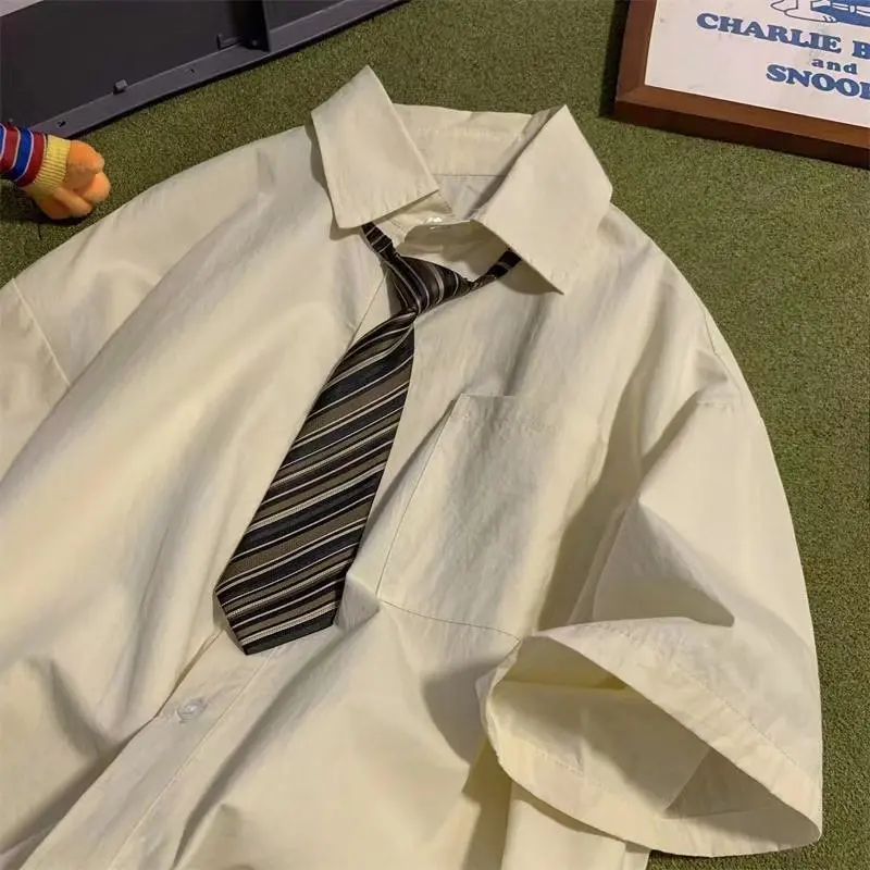 Short-sleeved Work Shirt Men's Summer Tie Handsome High-end Fashion Brand Trendy Couple College Style