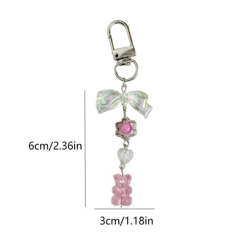 Pink Bear Bow Beaded Phone Chain Headphone Case Anti-lost Chain Fashion Keychain Pendant Rope Bag Decorations Lanyard Gifts