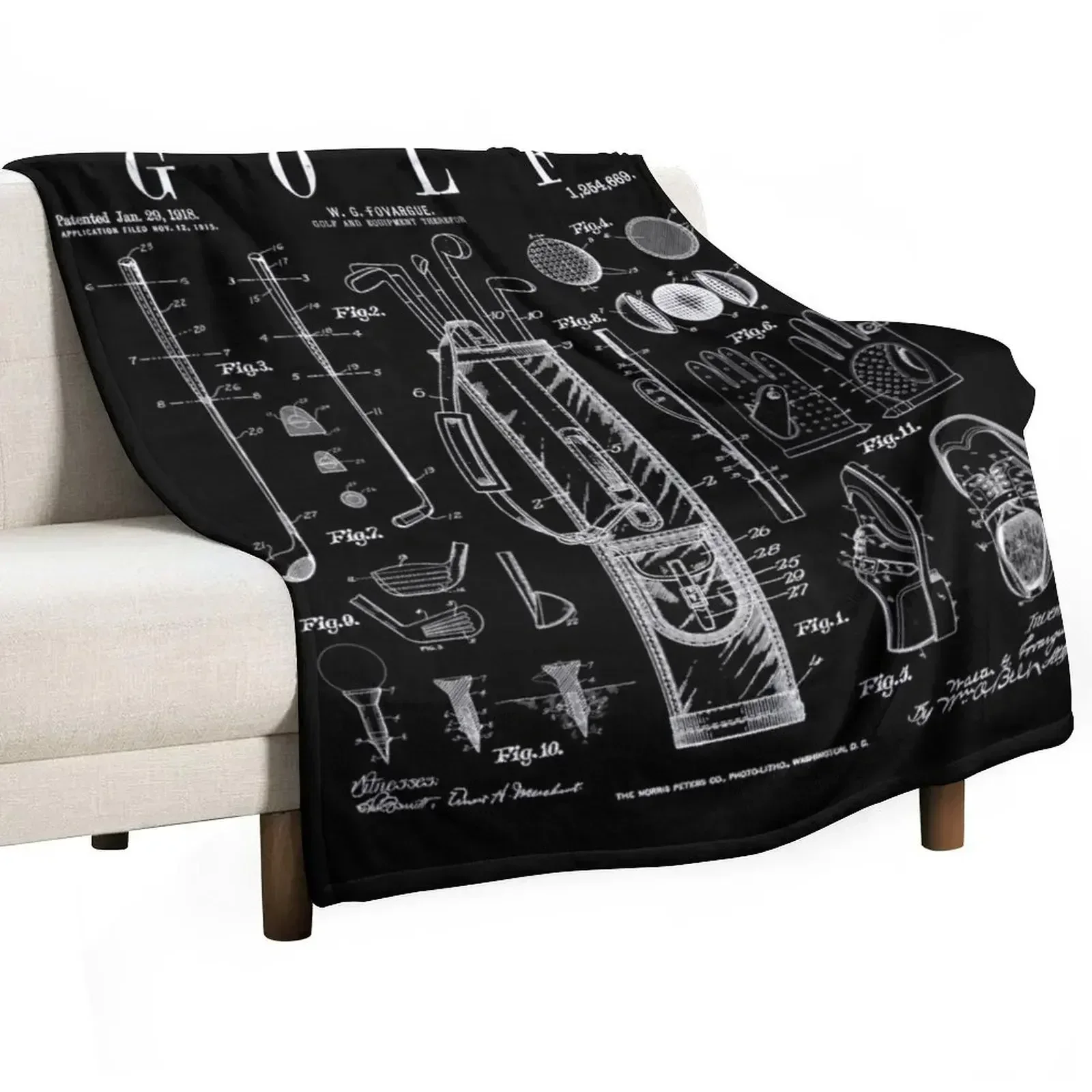 Golf Club Golfer Old Vintage Patent Drawing Print Throw Blanket Thermal Cute Plaid manga Kid'S Blankets
