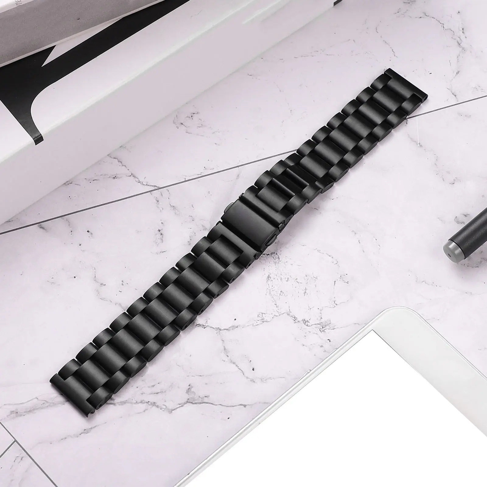 Stainless Steel 20Mm Watch Band Black Comfortable Sweat Resistant Replacement Stylish Fashionable Casual Business Formal Wrist