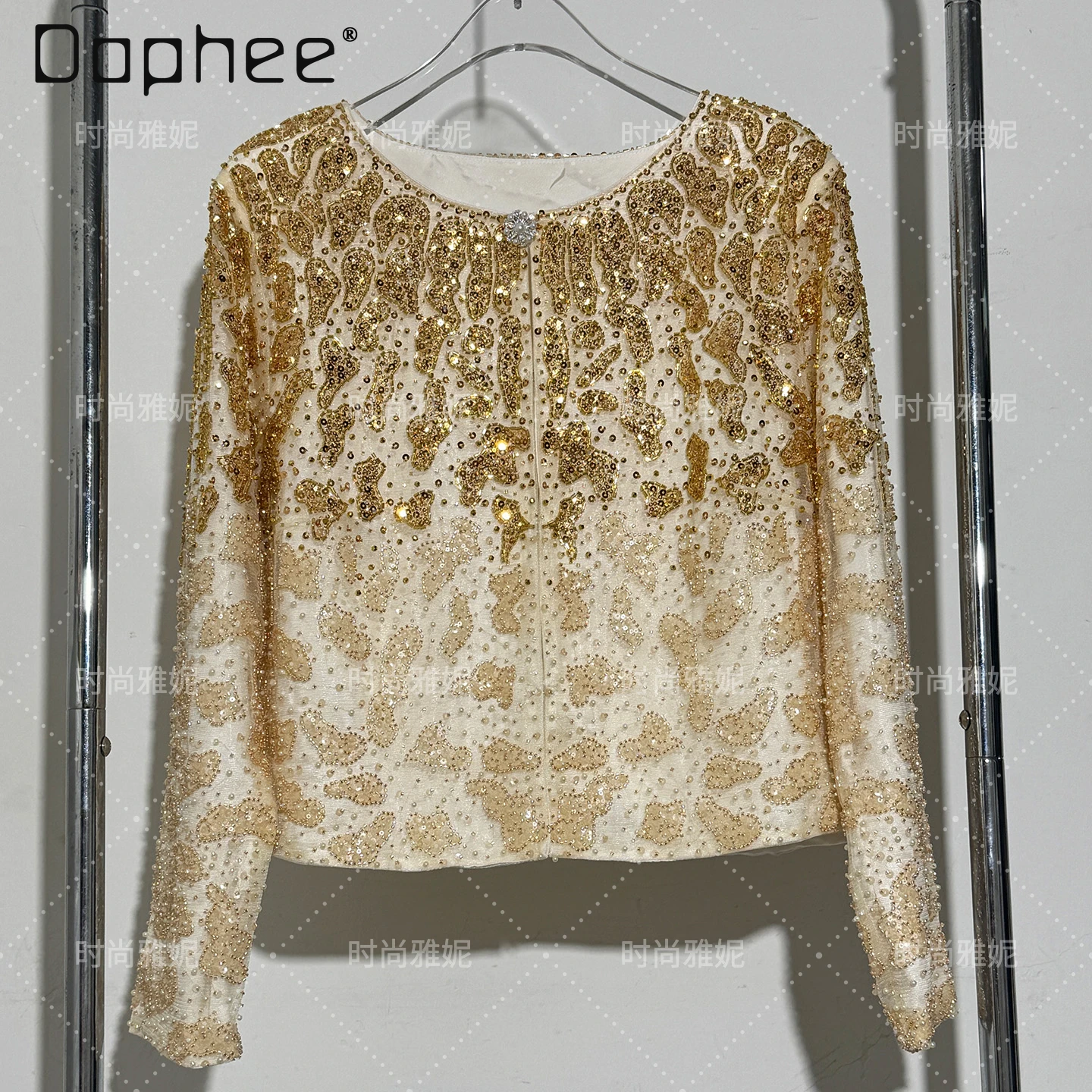 

Fashion European American Heavy Sequin Beaded Cardigan Jacket for Women Slim Fit Long Sleeve Hot Girl Stage Performance Top