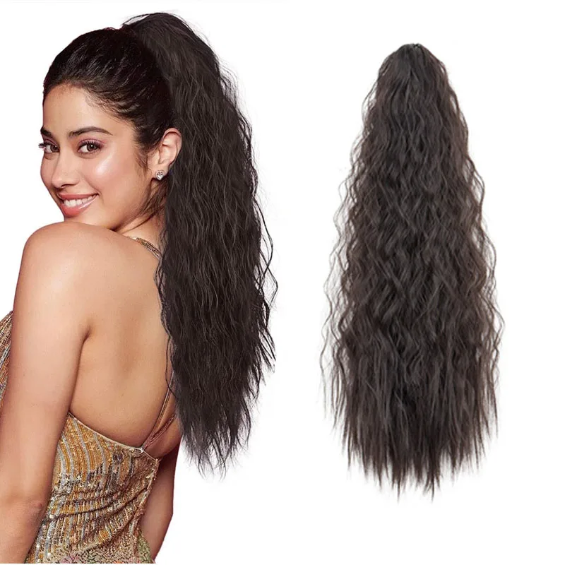 

22Inch Synthetic Ponytail Extension High Temperature Drawstring Deep Wavy Ponytail Hairpiece for Women