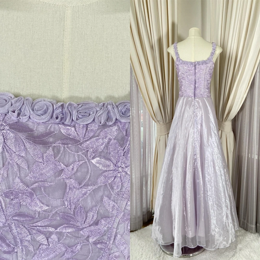

Customized Fashion Light Purple Satin Evening Dress Elegant Graceful Square Collar Spaghetti Straps Zipper Back Homecoming Dress