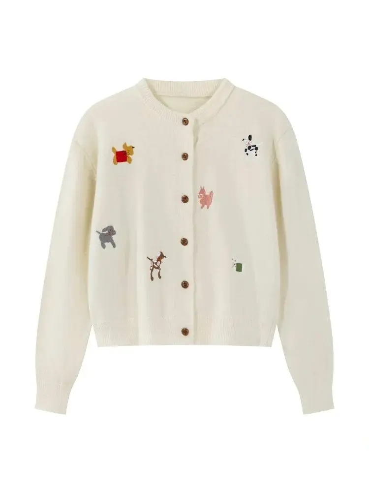 Sweet Girl Embroidery O-neck Long-sleeved Sweaters Cardigan Women's Spring Autumn Casual Slimming Age-reducing Knitted Jackets