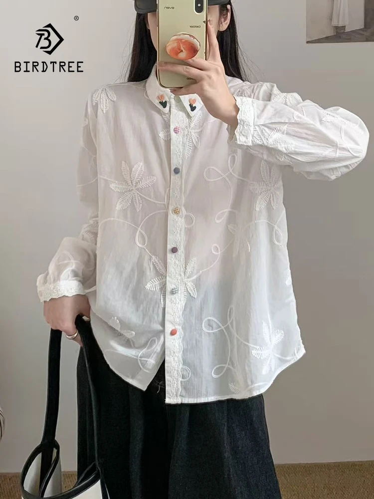 

Новая женская хлопковая рубашка с длинным рукавом Весна 2026, с вышивкой на лацканах, в стиле Mori Girl, с разноцветными пуговицами, в японском стиле, свободная блузка T62154CC