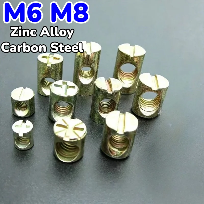 M6 M8 Slotted/Cross Hammer Furniture Nut Barrel Female Hammer Bolts Hole Embedded Nut For Furniture Beds Crib Wood Chairs