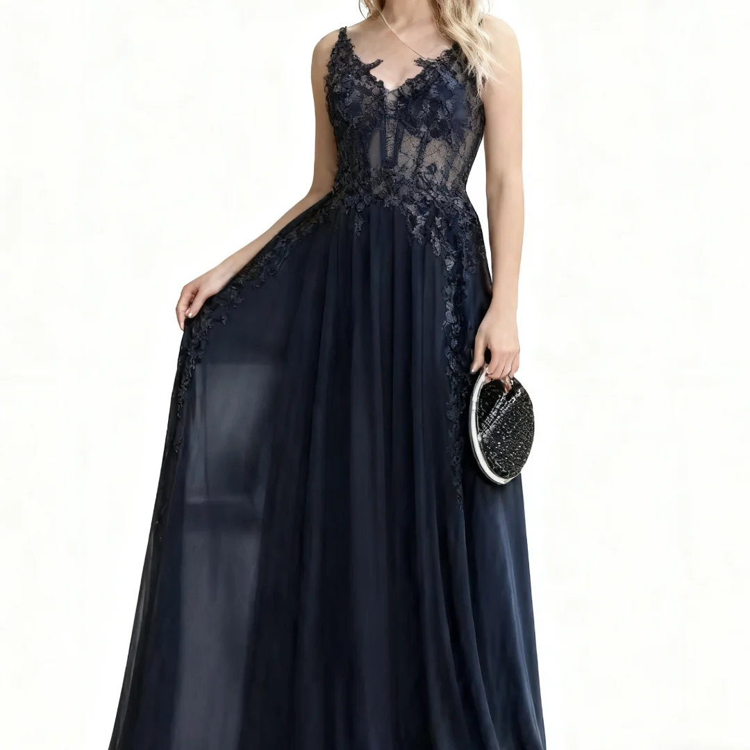 Abiti da sera personalizzati con spalline blu navy A Line abiti da sera formali abiti da ballo per feste di compleanno per donne