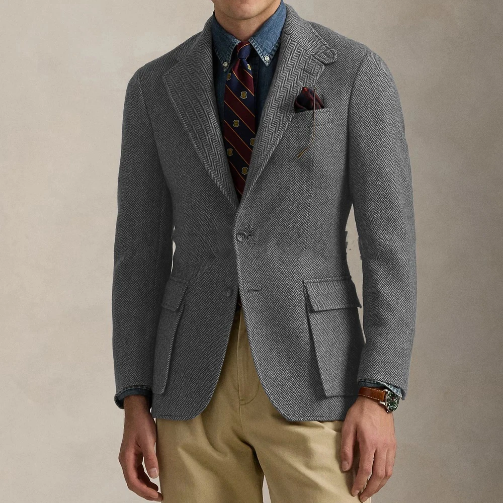 Hanya Jaket 1 Buah Pria Serbaguna Baru Musim Dingin Kasual Pria Herringbone Pria Mantel Musim Dingin Kerah Mantel Pria Pakaian Musim Gugur Pria Mantel