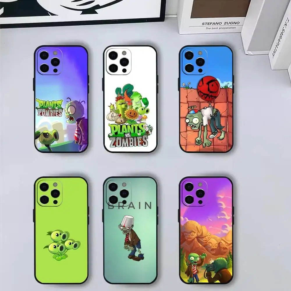 

Game P-Plants vs Zombies Phone Case For iPhone 17,16,15,14,13,12,11 Plus,Pro Max,Soft Silicone Black Cover