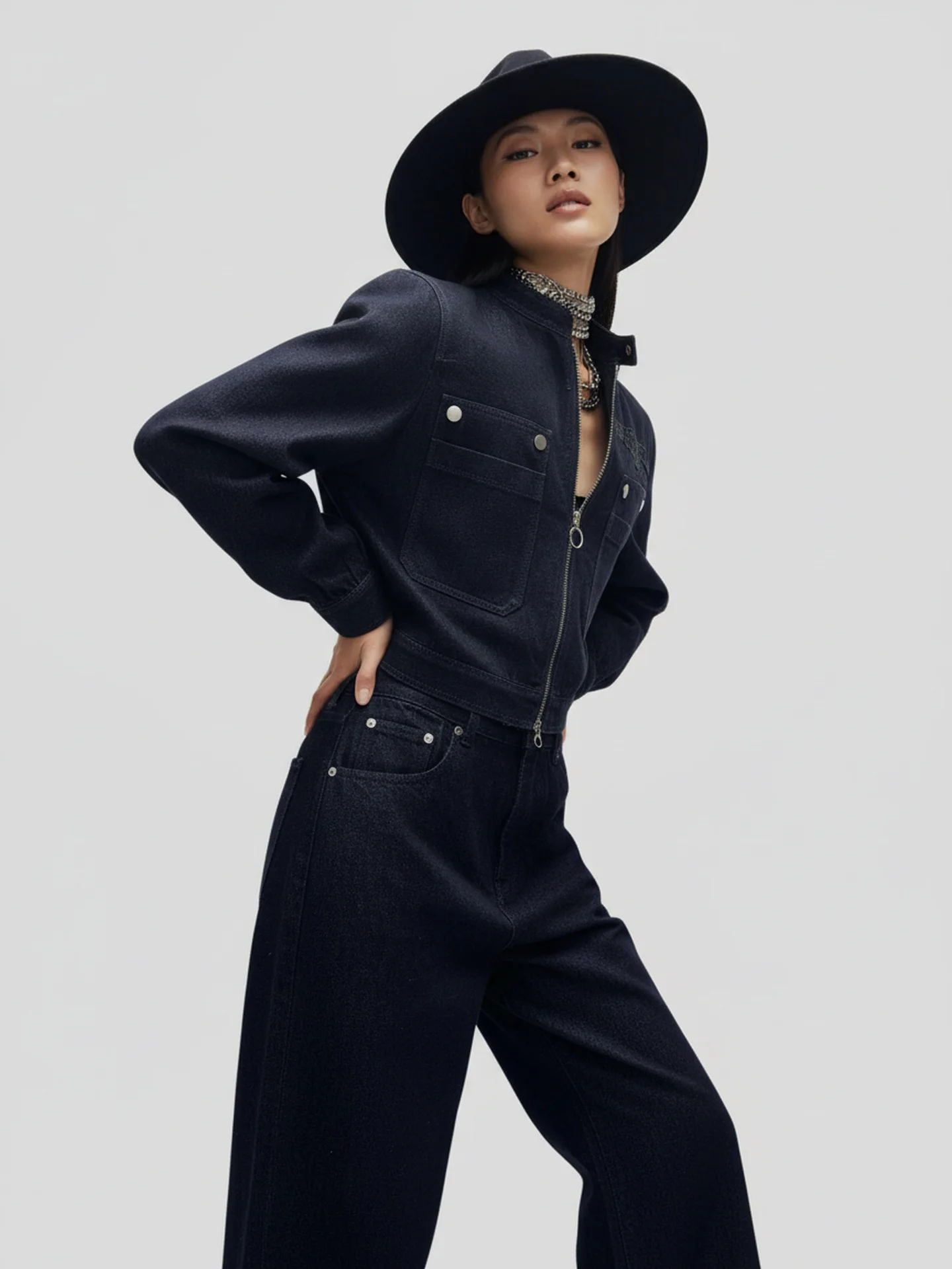 Bloom World Original Color Denim Jacket And Straight Leg Pants Set Women's Autumn Spring Fashion Casual Two Piece Suit