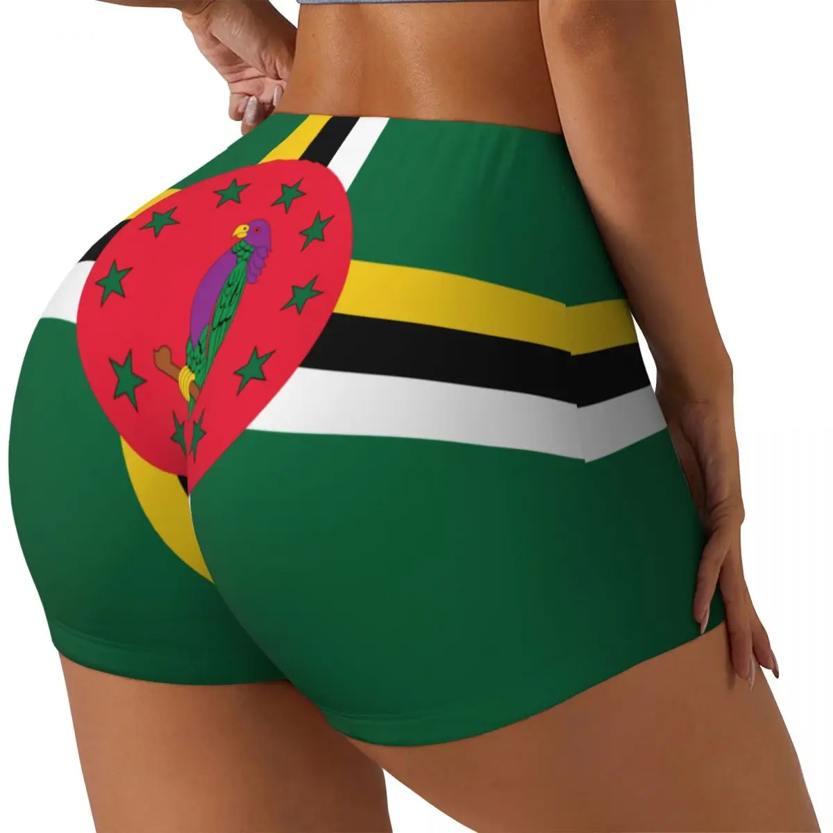 

Women's Yoga Shorts Dominica Flag Style Scrunch Booty Butt Lifting Comfort Fitness Gym