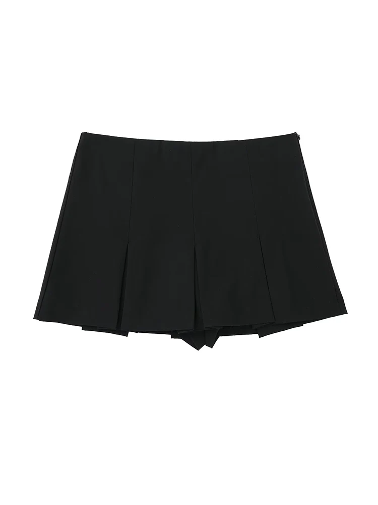 HOUZHOU Women Pleated Shorts Skirts Vintage High Waist Wide Pleats Design Slim Sexy Mini Skirt Female Fashion 2024 Skort Mujer