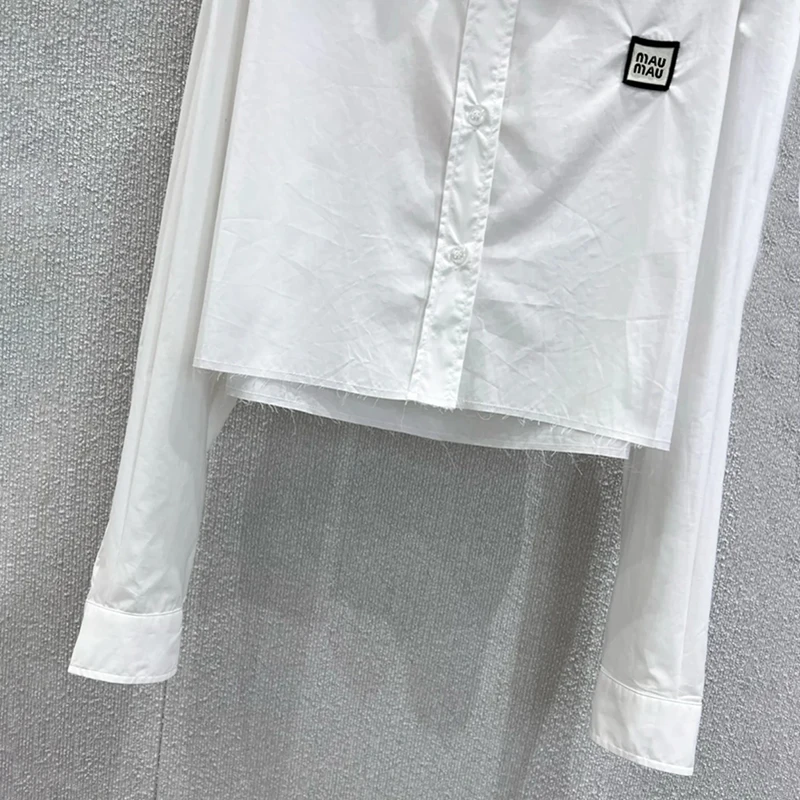 High-End Women's Long Sve White irt Cardigan Casual Versatile Top Moisture ng Ci Walk ort Length  Collar Bu...