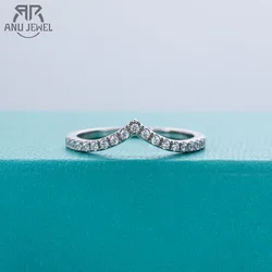 AnuJewel D Color Moissanite Diamond 18K White Gold Plated V Row Ring Classic Style Engagement Wedding Rings