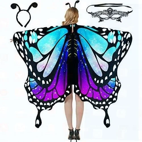   Costume de spectacle pour femmes, poinçon aux ailes adient, Cape rotative d'halloween, Costume de scène de décoration