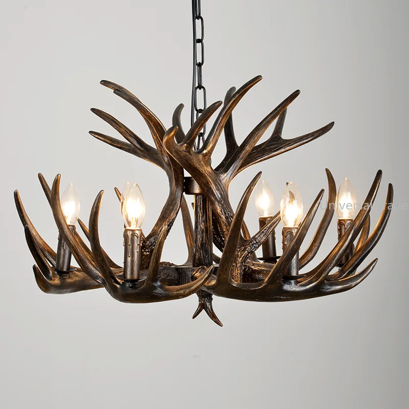 american antler chandelier for dining room retro nostalgico black deer horn lampadas pingente personalidade criativa luz home decor 01