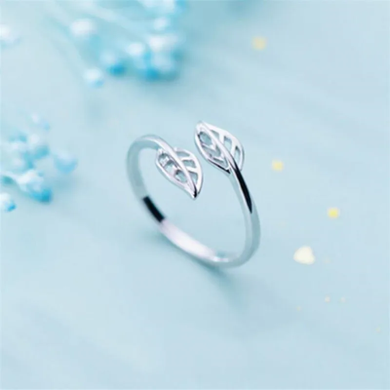 New Simple Minimalist Hollow Leaf Fashion 925 Sterling Silver Jewelry Not Allergic Personality Sweet Maple Opening Rings    R133