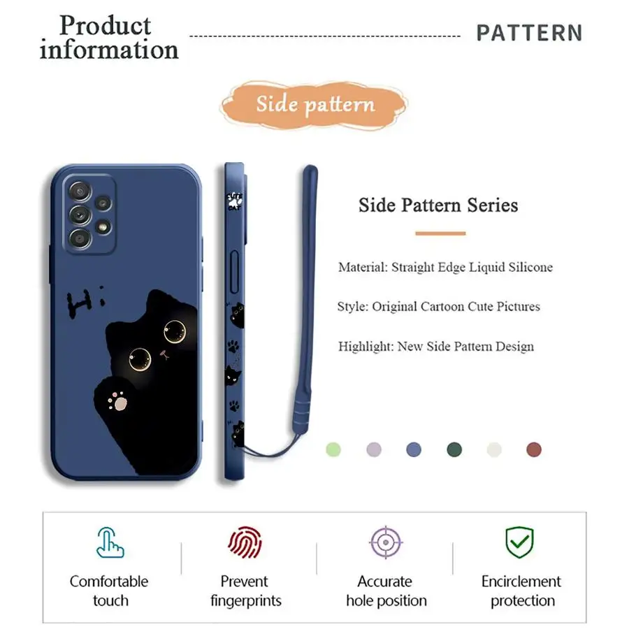 Cartoon Black Cat phone Case for Samsung A11 A12 A13 A14 A15 A22 A23 A32 A52 4G 5G A21s A24 4G A25 A33 A34 A42 A52s A53 A54 5G