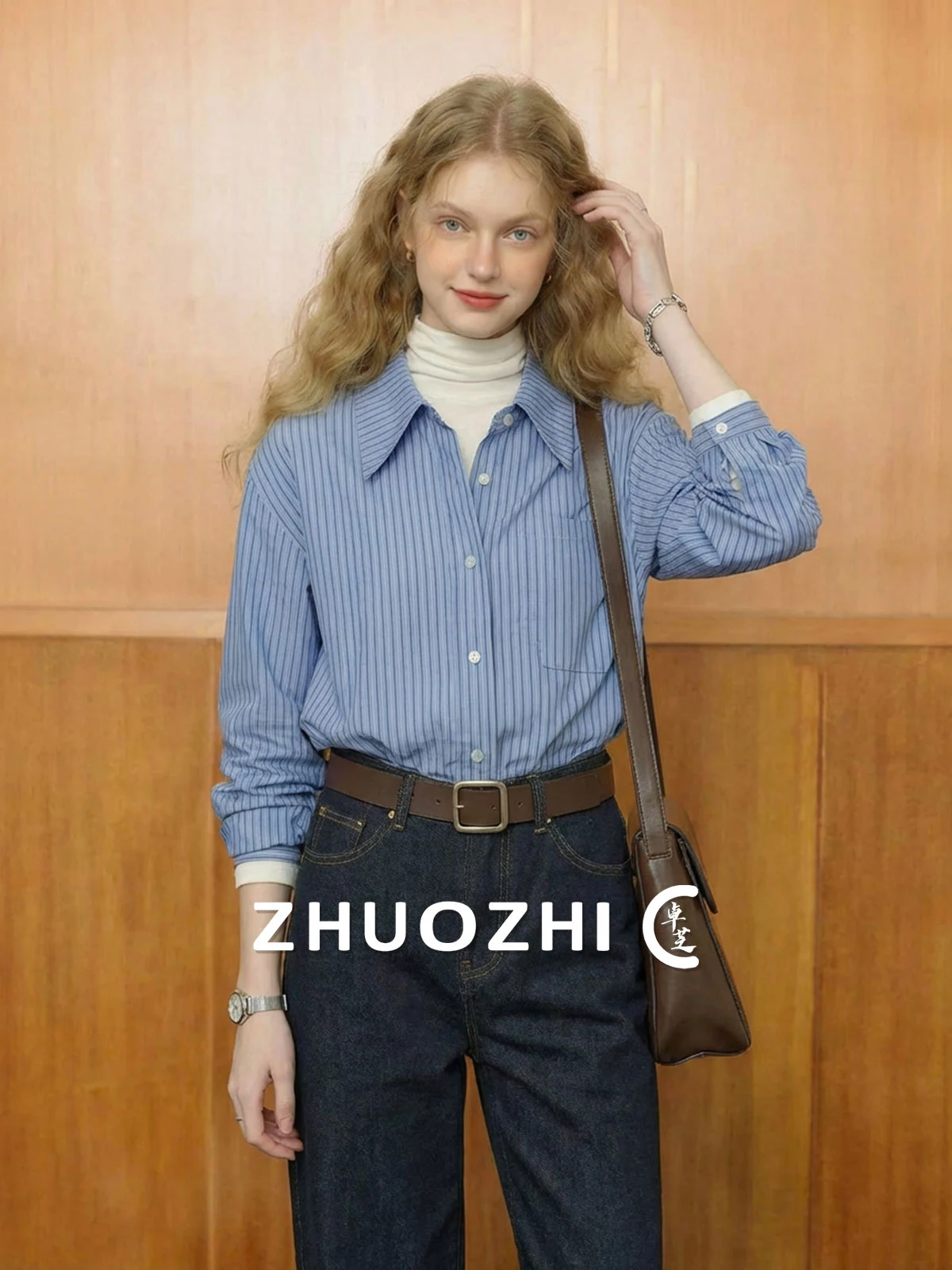 

Повседневная полосатая рубашка ZhuoZhi для женщин, свободного кроя, весенняя новинка, топ для повседневной носки, корейский стиль, с длинными рукавами, не требует глажки