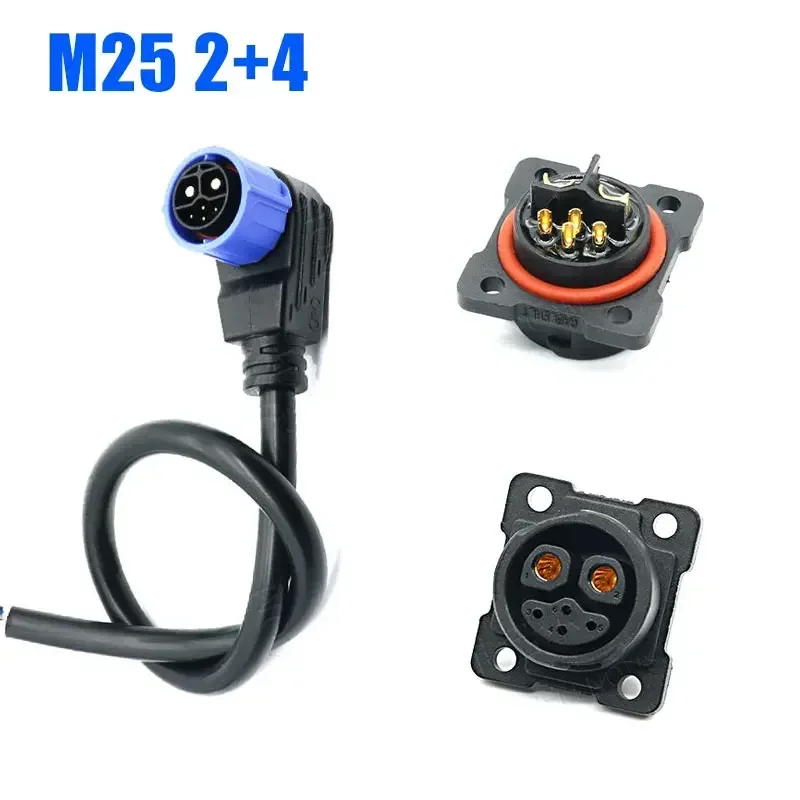 M25 2+4 Electric Motorcycle Battery Charging Connector with 50cm Wire Waterproof E-bike Male Female Socket Power Aviation Plug