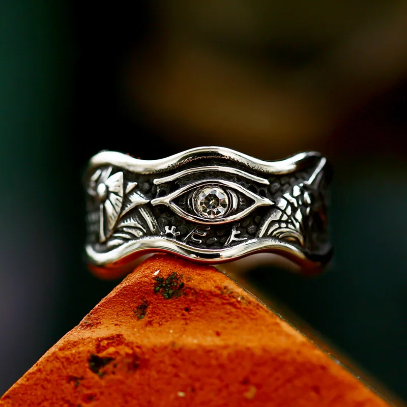 BEIER 2024 New Arrival Stainless Steel Egyptian Anubis Ring Eye of Horus Ring With White Zircon  Ethnic Fashion Jewelry  For Men