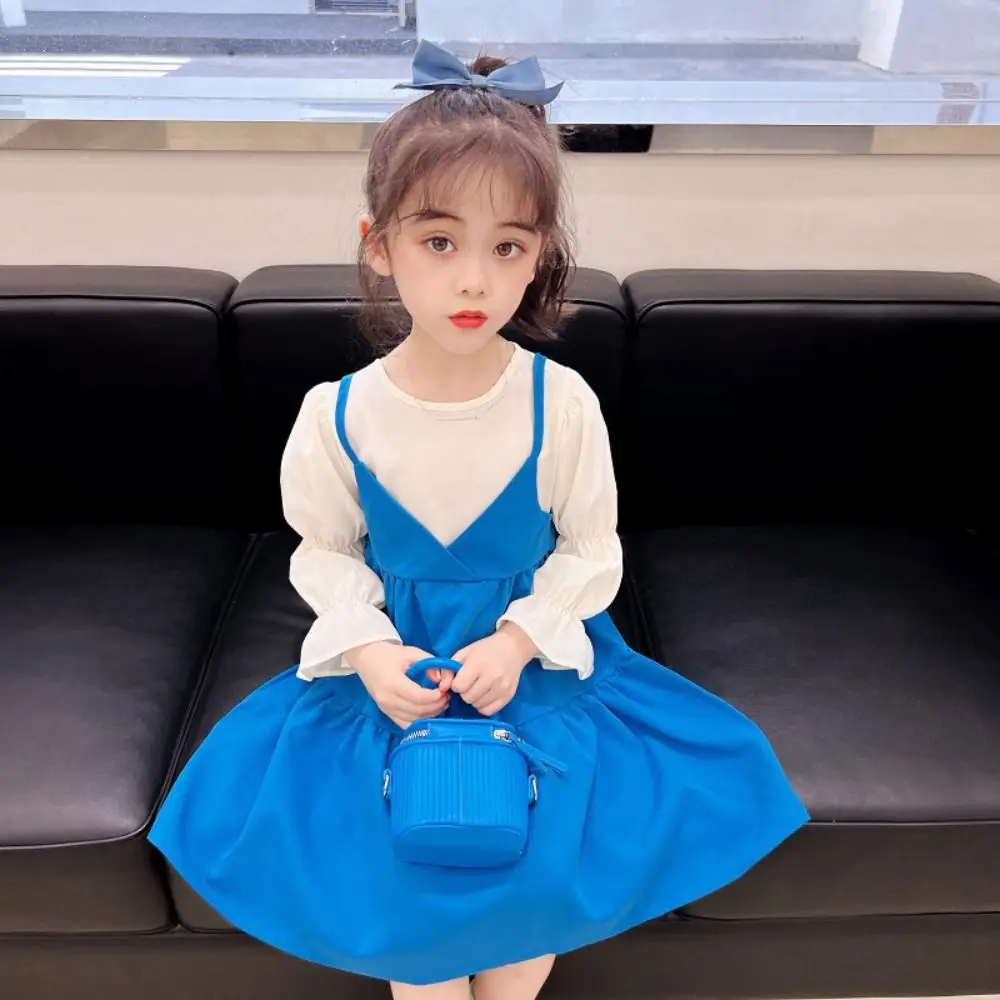 

High Waist Pleated Lace Princes Dress Loose A-line Girls Long Dress Sweet Bowknot Children Long Sleeved Dress Party