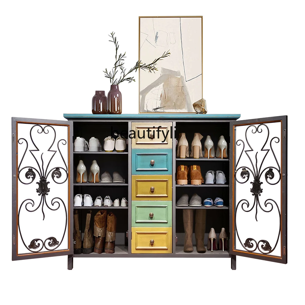 

Shoe Cabinet Vintage Bedroom Cabinet Glass Hall Cabinet Entrance Cabinet Storage Cabinet Storage Chest of Drawers Locker