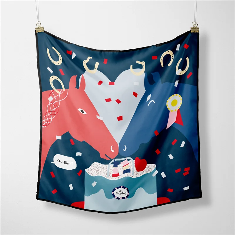 

53 см брендовые шелковые шарфы цвет сердца лошадь 100% шелковый шарф женские шали роскошный шарф-хиджаб модные квадратные шарфы шейный платок