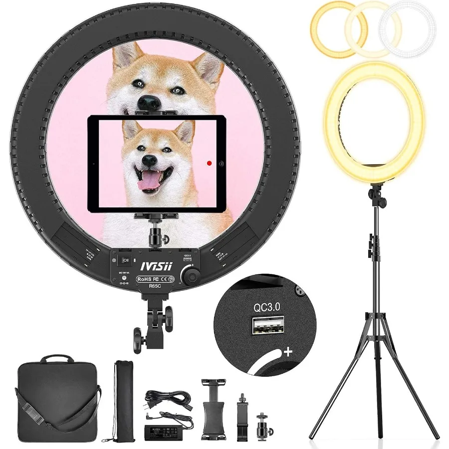 

18 inch Ring Light with Stand 60W BiColor 30005800K Professional Ring Lights with Tripod for Makeup Vlog Tattoo Large Ring Ligh