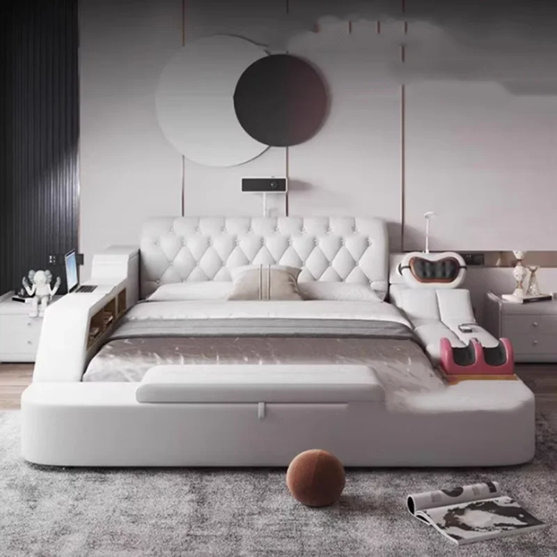 

Electronic Up Lift Bed Night Lamp Multifonction Queen Size Foldable Bed Couch Storage Space Camas De Casal Bedroom Furniture