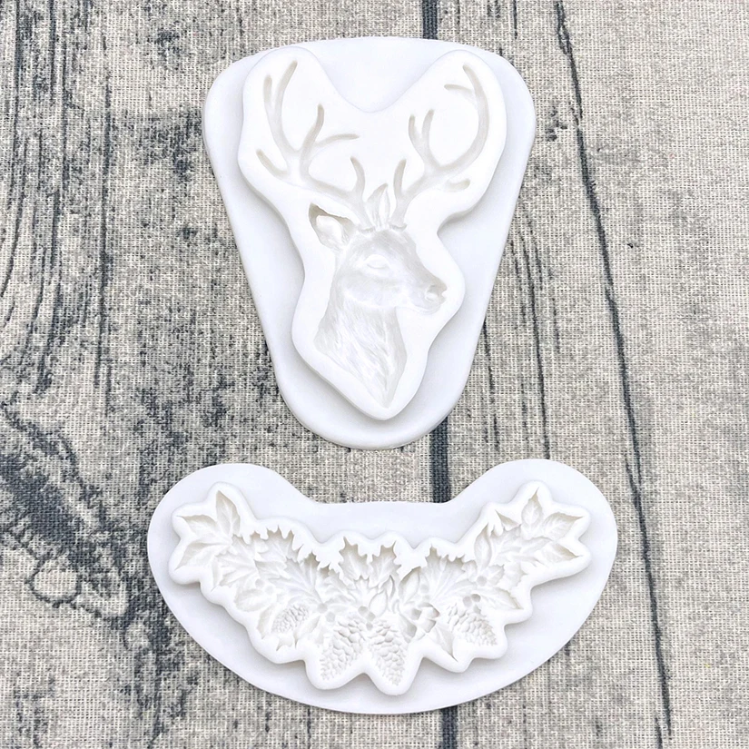 Reindeer Nut Fruit Wreath Christmas Silicone Mold Sugarcraft Chocolate Cupcake Baking Mold Fondant Cake Decorating Tools