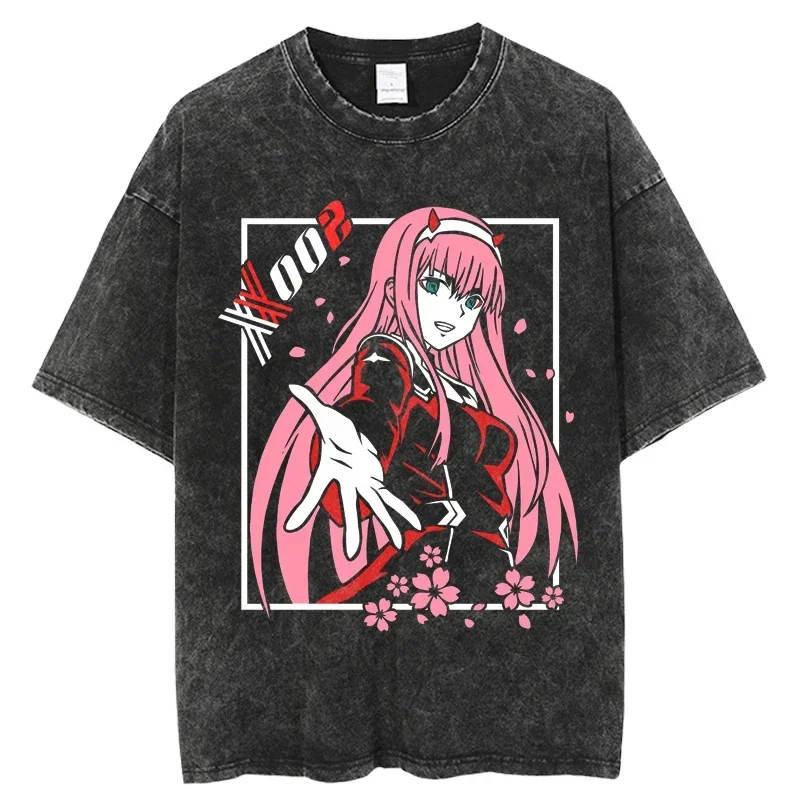 Japanese Anime Print T-Shirt Women Vintage Casual Short Sleeve Darling in the FranXX TShirts Men