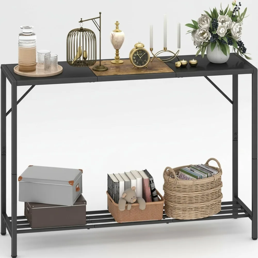 

Industrial Console Table with Shelf, 41.7" Narrow Sofa Table for Hallway, Entryway, Living Room - Wood Look Metal Frame