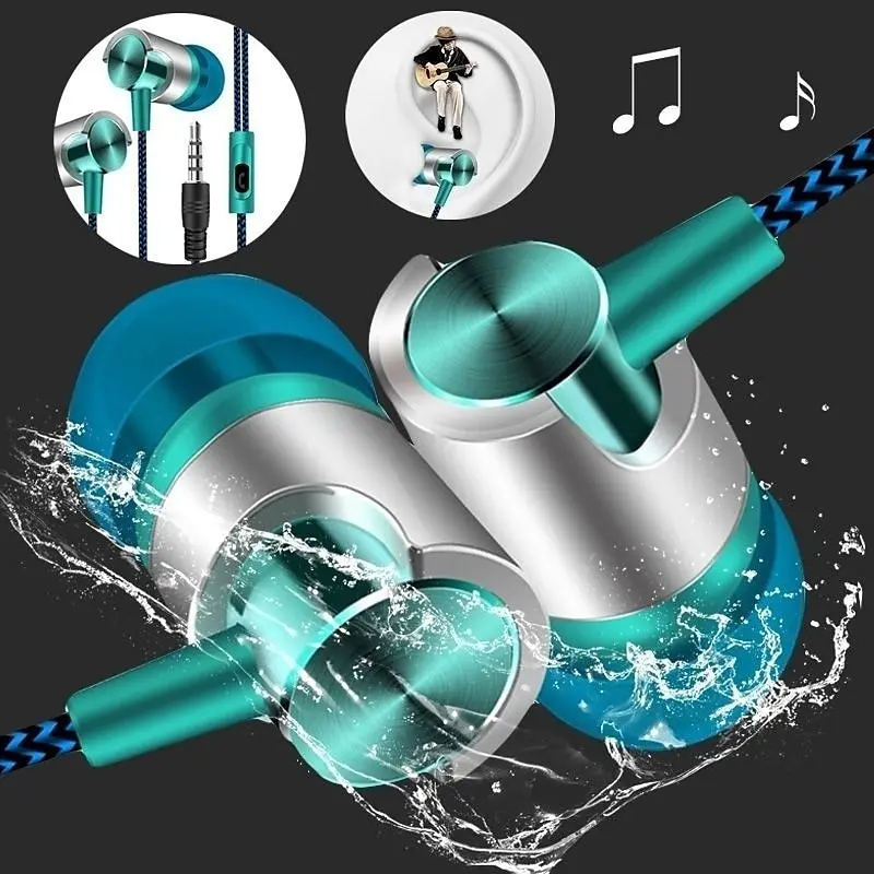 9D HIFI Heavy Bass หูฟังแบบมีสายโลหะดิจิตอล 3.5 มม.AUX พร้อมไมโครโฟนหูฟังชนิดใส่ในหูกีฬาชุดหูฟังเพลงสําหรับ samsung Xiaomi Huawei
